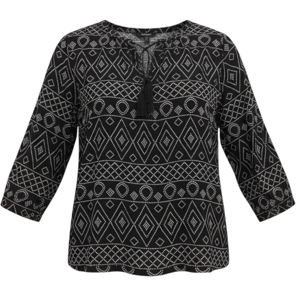 Madewell Geometric Tassel Tie Blouse Women Small Black Casual Boho